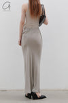 OUDE WAAG knitted asymmetric suspender vest OW-23SS-TP06 meters gray